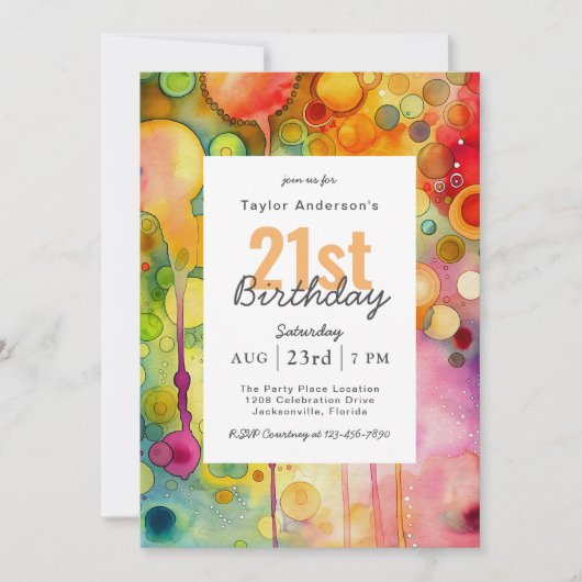 Moderne kleurrijke Abstracte 21ste verjaardagsfees Kaart (Voorkant)