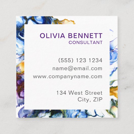 Moderne, kleurrijke Abstracte Fluid Art Vierkante Visitekaartje (Achterkant)