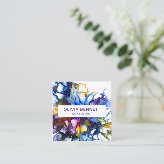 Moderne, kleurrijke Abstracte Fluid Art Vierkante Visitekaartje (Staand voorkant)