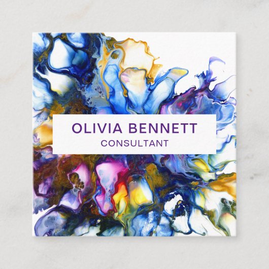 Moderne, kleurrijke Abstracte Fluid Art Vierkante Visitekaartje (Voorkant)