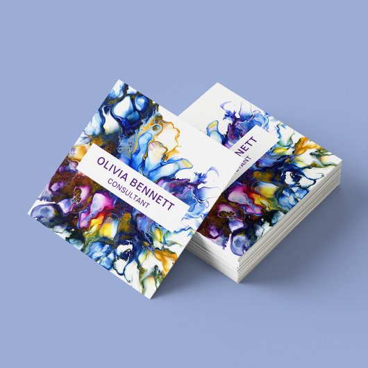 Moderne, kleurrijke Abstracte Fluid Art Vierkante Visitekaartje