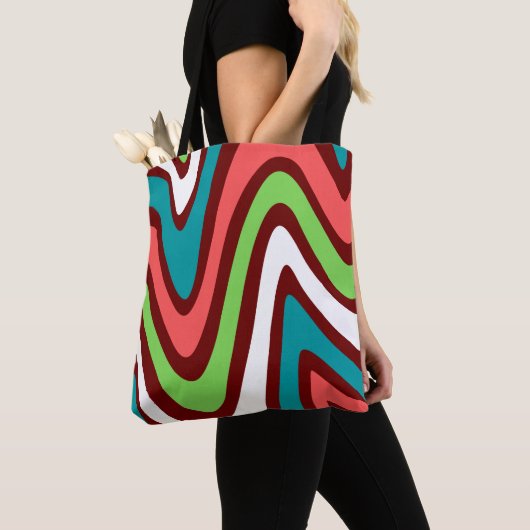 Moderne , kleurrijke abstracte golven tote bag (Dichtbij)