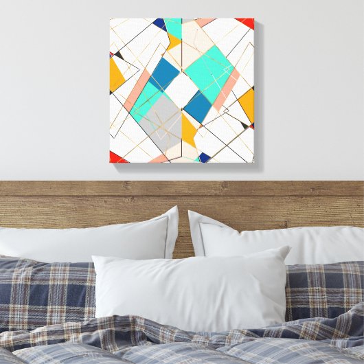 Moderne, kleurrijke Abstracte gouden geometrische  Canvas Afdruk (Insitu (Slaapkamer))