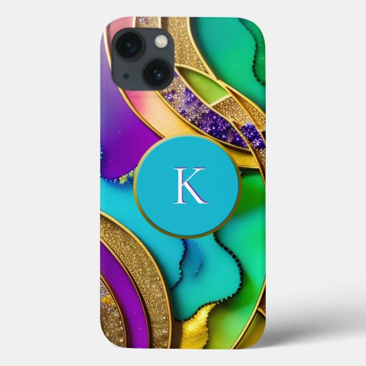Moderne kleurrijke Abstracte juwelen en goudmonogr Case-Mate iPhone Case (Achterkant)