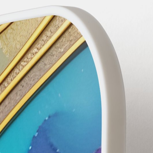 Moderne kleurrijke Abstracte juwelen en goudmonogr Pickleball Paddle (Links Detail)