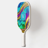 Moderne kleurrijke Abstracte juwelen en goudmonogr Pickleball Paddle (Links)