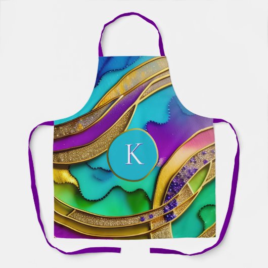 Moderne kleurrijke Abstracte juwelen en goudmonogr Schort (Voorkant)