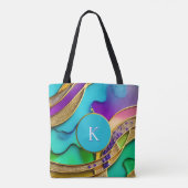 Moderne kleurrijke Abstracte juwelen en goudmonogr Tote Bag (Achterkant)
