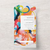 Moderne kleurrijke abstracte kunst Huwelijksontwer All In One Uitnodiging (Binnen)