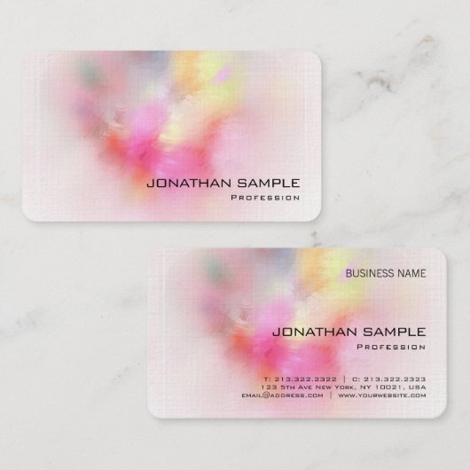 Moderne Kleurrijke Abstracte Kunst Premium Linnen Visitekaartje (Voorkant / Achterkant)