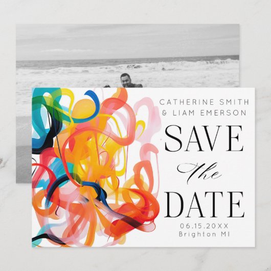 Moderne kleurrijke abstracte kunst Save the Date (Voorkant / Achterkant)