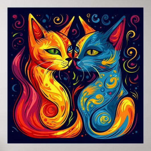 Moderne Kleurrijke Abstracte Whimsical Fantasy Kat Poster (Voorkant)