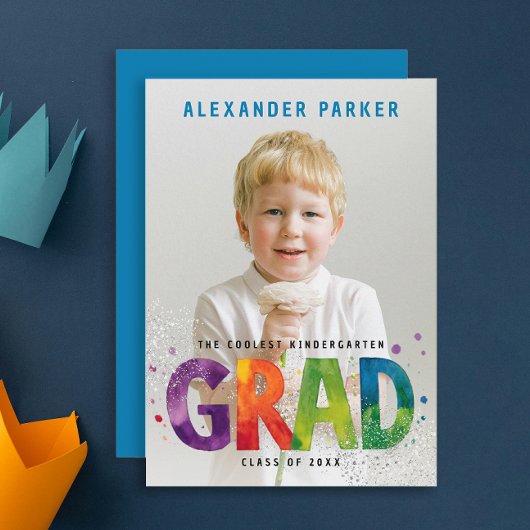 Moderne Kleurrijke Afstudeerfoto Waterverf Typo Aankondiging