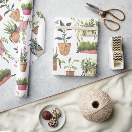 Moderne Kleurrijke Aquarel Handgeschilderde Potpla Cadeaupapier