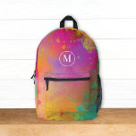 Moderne Kleurrijke Artist Paint Waterverf Monomgra Bedrukte Rugzak<br><div class="desc">Dit leuke rugzakontwerp heeft een kleurrijke waterverf achtergrond in de tinten magenta,  sinaasappel,  groen en geel. U kunt het aanpassen met uw eigen monogram op de voorzijde. Het is een cool modern ontwerp voor kinderen en zelfs volwassenen!</div>