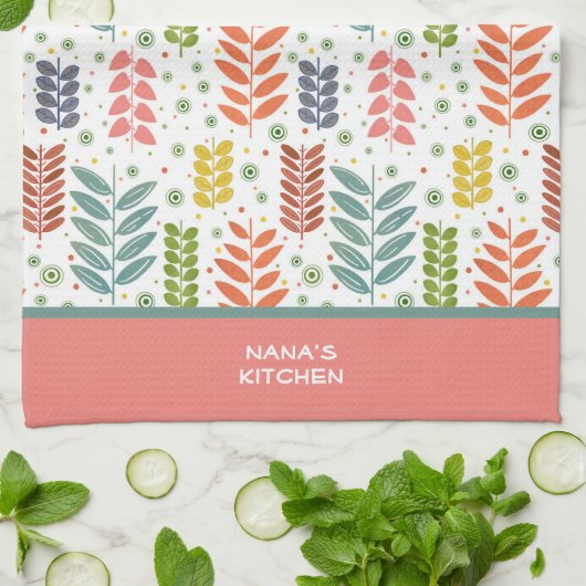 Moderne kleurrijke bladeren  aangepaste citaatnaam theedoek (Gevouwen)