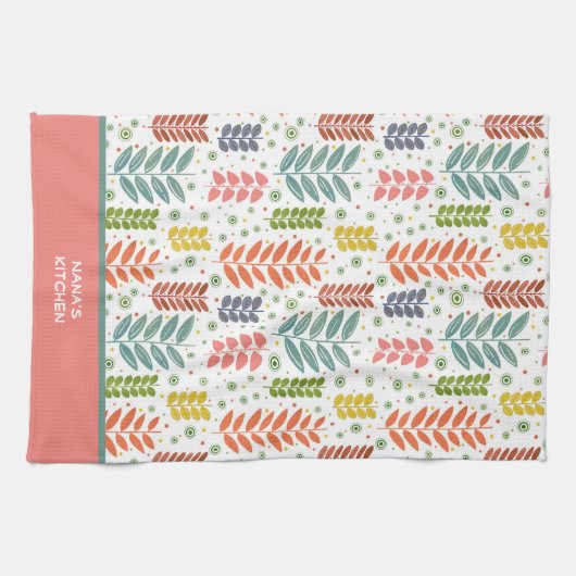 Moderne kleurrijke bladeren  aangepaste citaatnaam theedoek (Horizontaal)