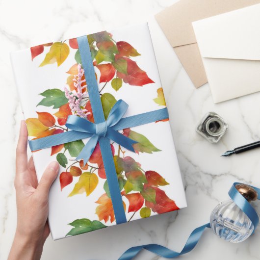 Moderne kleurrijke bladeren herfst Waterverf patro Cadeaupapier (Geschenken)