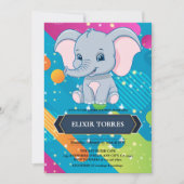 Moderne Kleurrijke Blauwe Olifant Baby Shower Kaart (Voorkant)