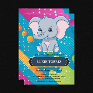 Moderne Kleurrijke Blauwe Olifant Baby Shower Kaart