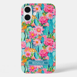 Moderne Kleurrijke Bloeiende Cactussen Persoonlijk iPhone 16 Plus Hoesje