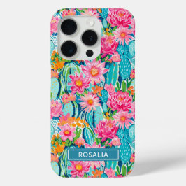 Moderne Kleurrijke Bloeiende Cactussen Persoonlijk iPhone 15 Pro Case