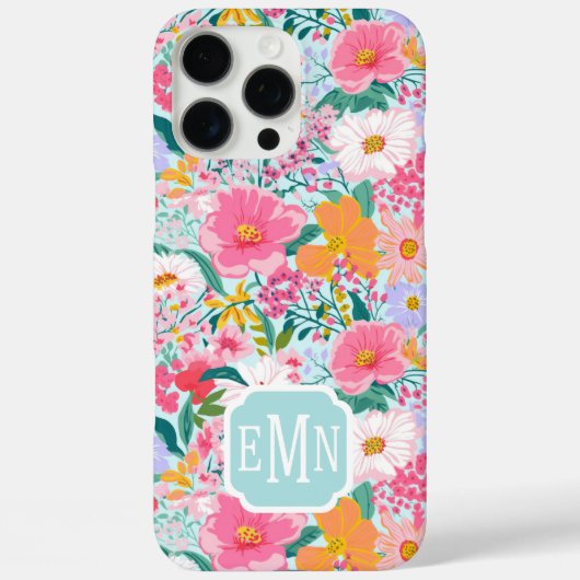 Moderne Kleurrijke Bloem Tuin Monogram  Case-Mate iPhone Case (Achterkant)