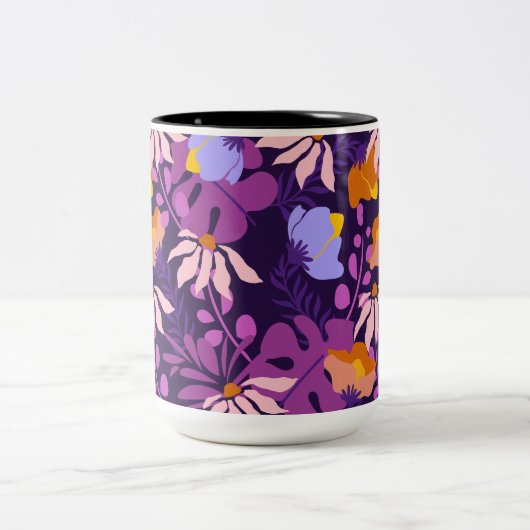 Moderne kleurrijke bloem tweekleurige koffiemok (Center)