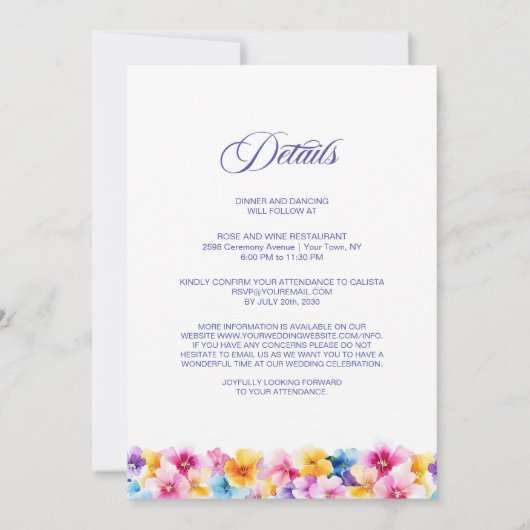 Moderne kleurrijke bloemen alles in één bruiloft kaart (Achterkant)