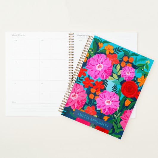 Moderne Kleurrijke bloemen gepersonaliseerde naam Planner (Display)