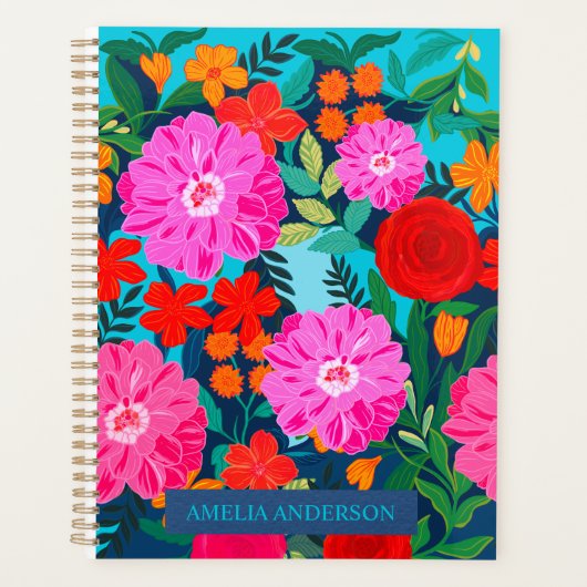 Moderne Kleurrijke bloemen gepersonaliseerde naam Planner (Voorkant)