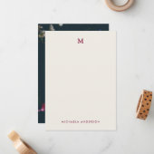 Moderne Kleurrijke Bloemen Monogram & Naam Notitiekaartje (Voorkant / Achterkant in situ)
