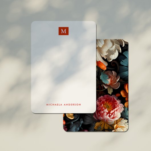  Moderne Kleurrijke Bloemen Monogram & Naam Notitiekaartje