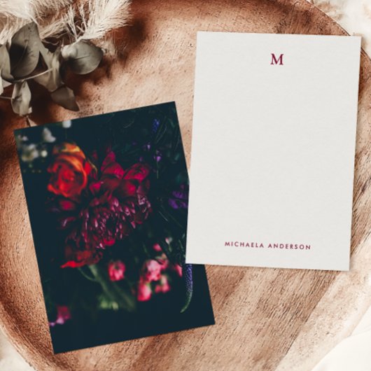 Moderne Kleurrijke Bloemen Monogram & Naam Notitiekaartje