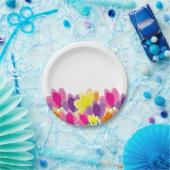 Moderne Kleurrijke Bloemen Papieren Bordje (Feest)