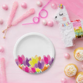 Moderne Kleurrijke Bloemen Papieren Bordje (Feest)