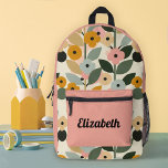 Moderne Kleurrijke Bloemen Patroon Meisjes School Bedrukte Rugzak<br><div class="desc">Personaliseer deze schattige roze bloemenrugzak voor de rug van je meisjes naar schoolspullen. Ontworpen voor u door Blackberry Boulevard.</div>