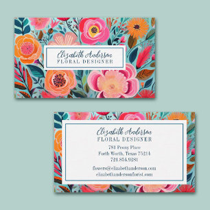 Moderne Kleurrijke Bloemen Roze Teal Visitekaartje
