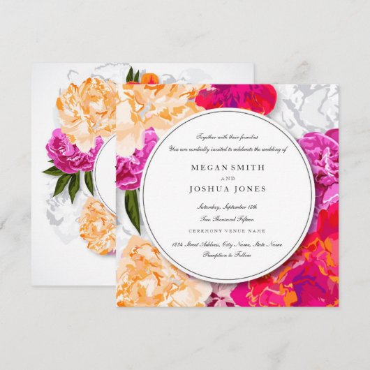 Moderne kleurrijke bloemenkrans bruiloft uitnodigi kaart (Voorkant / Achterkant)