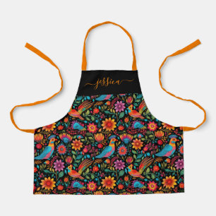 Moderne kleurrijke bloemenmeisje naam schort