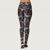 Moderne kleurrijke bloemenpatroon zwarte achtergro leggings (Achterkant)
