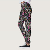 Moderne kleurrijke bloemenpatroon zwarte achtergro leggings (Links)