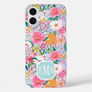 Moderne Kleurrijke Bloementuin Geborduurd Hoes-Mat iPhone 16 Plus Hoesje