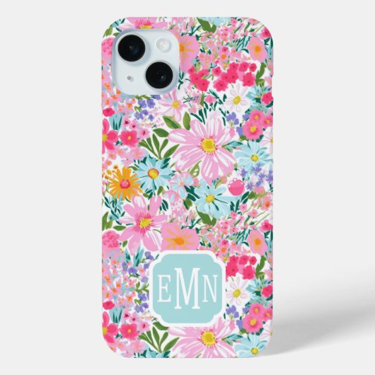 Moderne Kleurrijke Bloementuin Monogram Case-Mate iPhone Case (Achterkant)