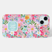 Moderne Kleurrijke Bloementuin Monogram Case-Mate iPhone Case (Achterkant (horizontaal))