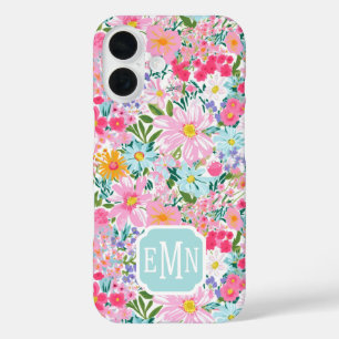 Moderne Kleurrijke Bloementuin Monogram iPhone 16 Hoesje