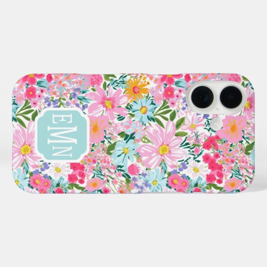 Moderne Kleurrijke Bloementuin Monogram Case-Mate iPhone Case (Achterkant (horizontaal))