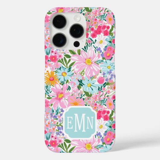 Moderne Kleurrijke Bloementuin Monogram Case-Mate iPhone Case (Achterkant)