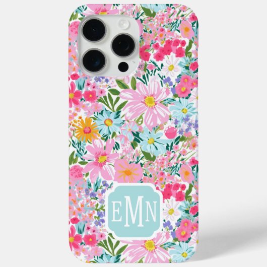 Moderne Kleurrijke Bloementuin Monogram Case-Mate iPhone Case (Achterkant)