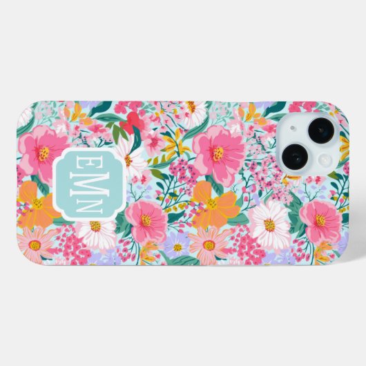 Moderne Kleurrijke Bloementuin Monogram Case-Mate iPhone Case (Achterkant (horizontaal))